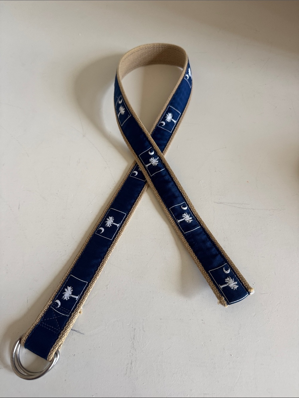 Moon Shine  Navy Canvas Belt with White Palmetto Tree and Crescent Moon